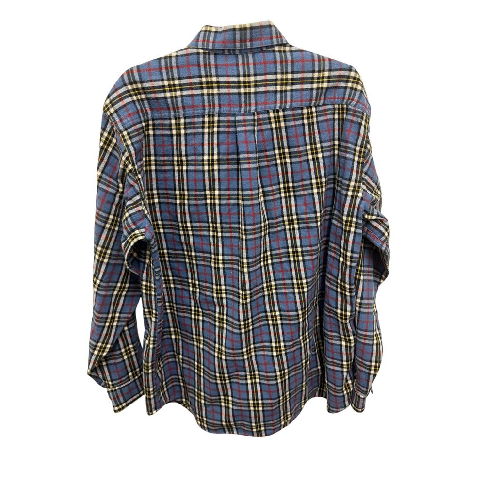 Vintage LL Bean Mens L blue white black Buffalo Plaid cotton Flannel Shirt - Picture 3 of 4